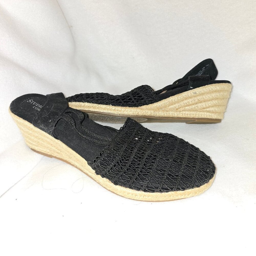 Studio Works Comfort Black Wedge Slingback 7.5 M